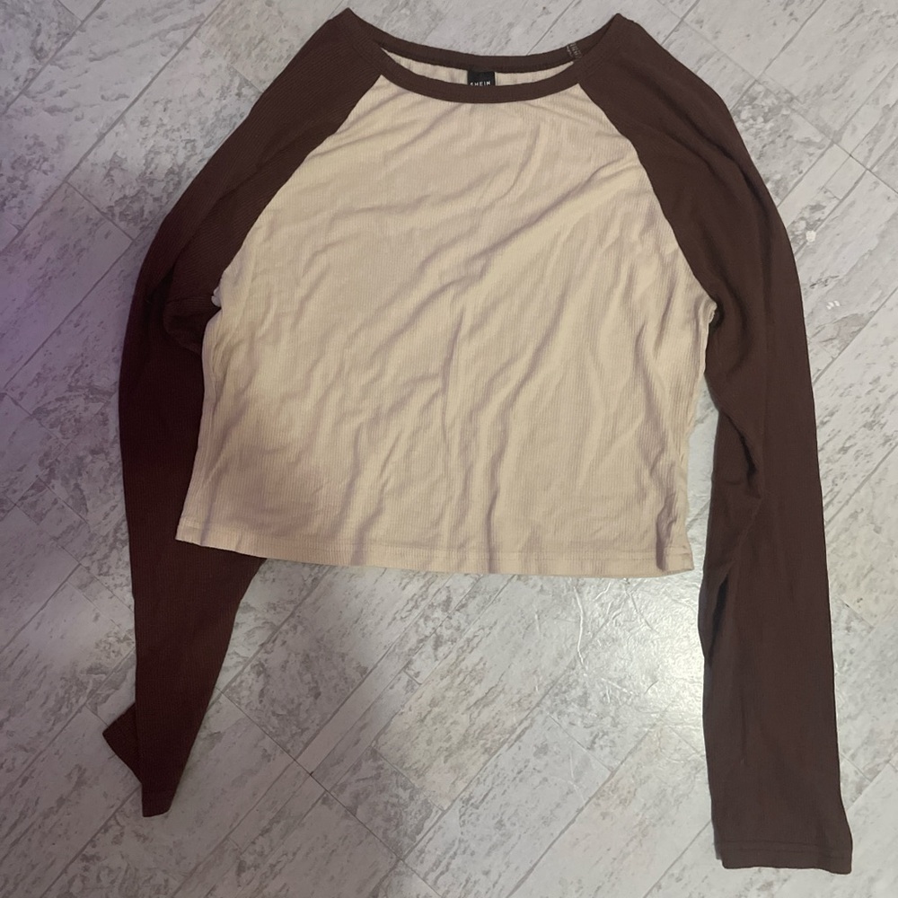 SHEIN Brown and Cream Long Sleeve Top